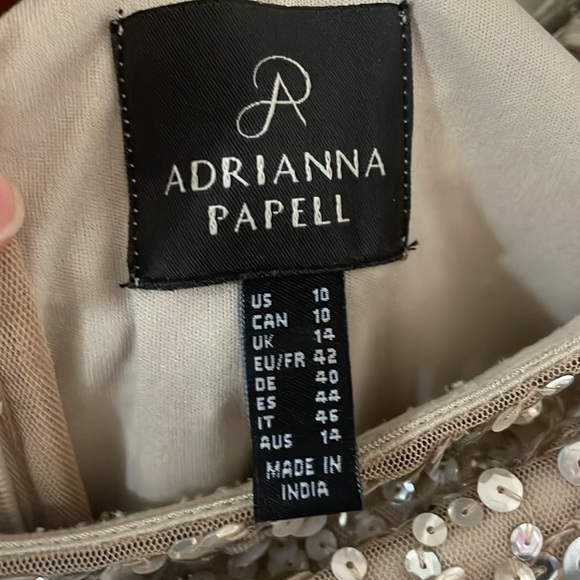 Off the shoulder beaded Adrianna Papell gown in Champagne. Size 10 - Picture 3 of 3